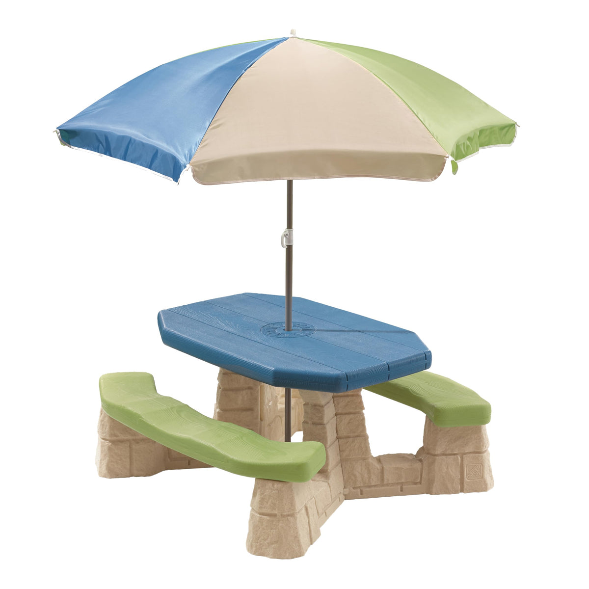 Step2 picnic table front view showing full set and seating benefit