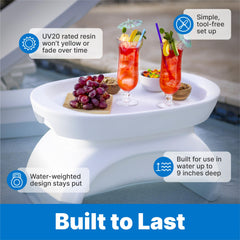 Step2 Vero table placed in shallow pool illustrating stable in-water use