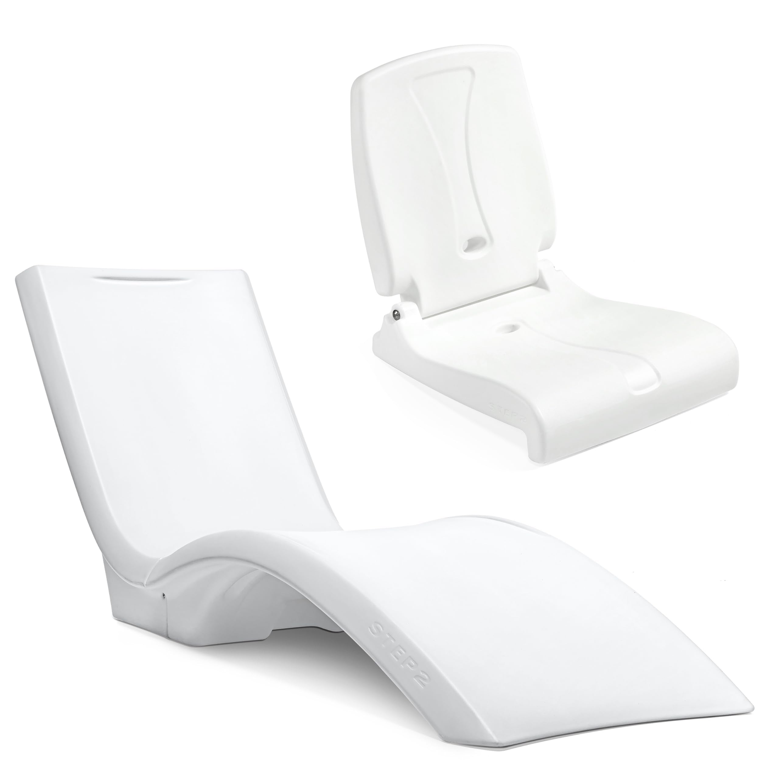 Step2 Vero lounger front view showing stable recline and easy cleaning benefit