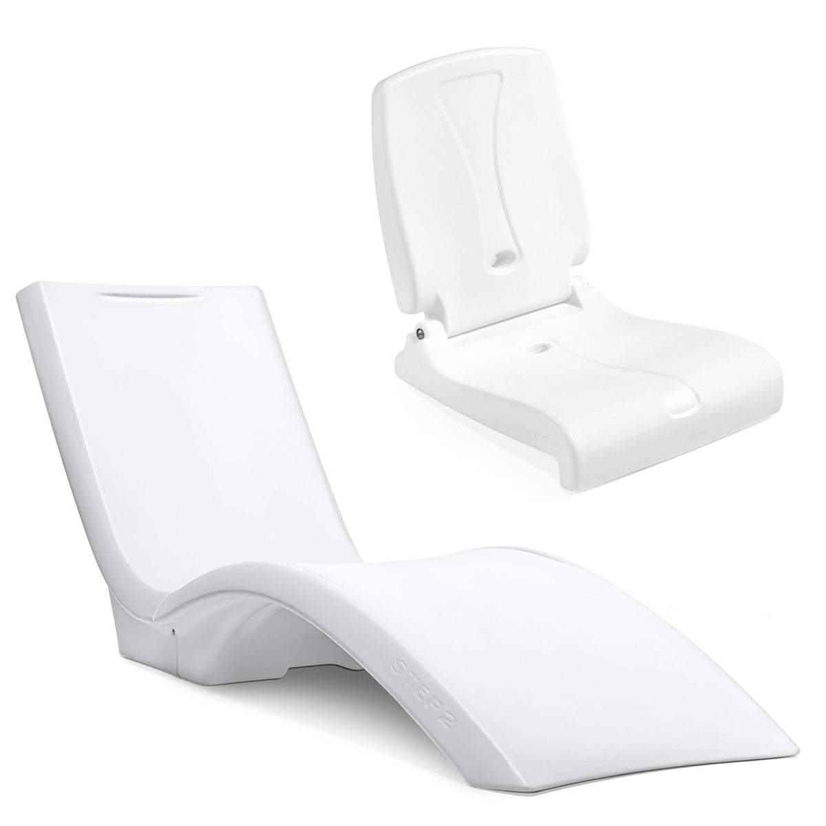 Step2 Vero lounger front view showing stable recline and easy cleaning benefit