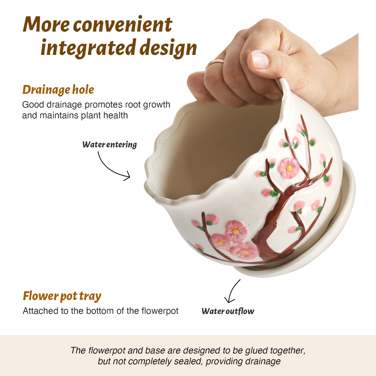 STHIE top-angle of planters with matching saucers catching runoff, keeps surfaces safe