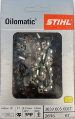 Stihl chain front packaging showing model and part number, ensuring correct replacement