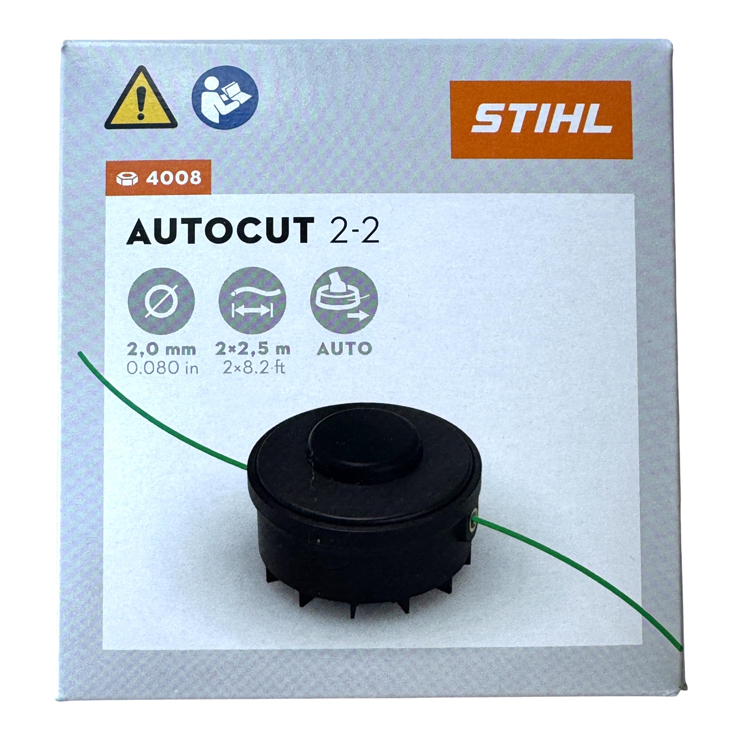 Stihl AutoCut 2-2 close-up of spool and feed opening improving line replacement