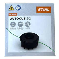 Stihl AutoCut 2-2 close-up of spool and feed opening improving line replacement