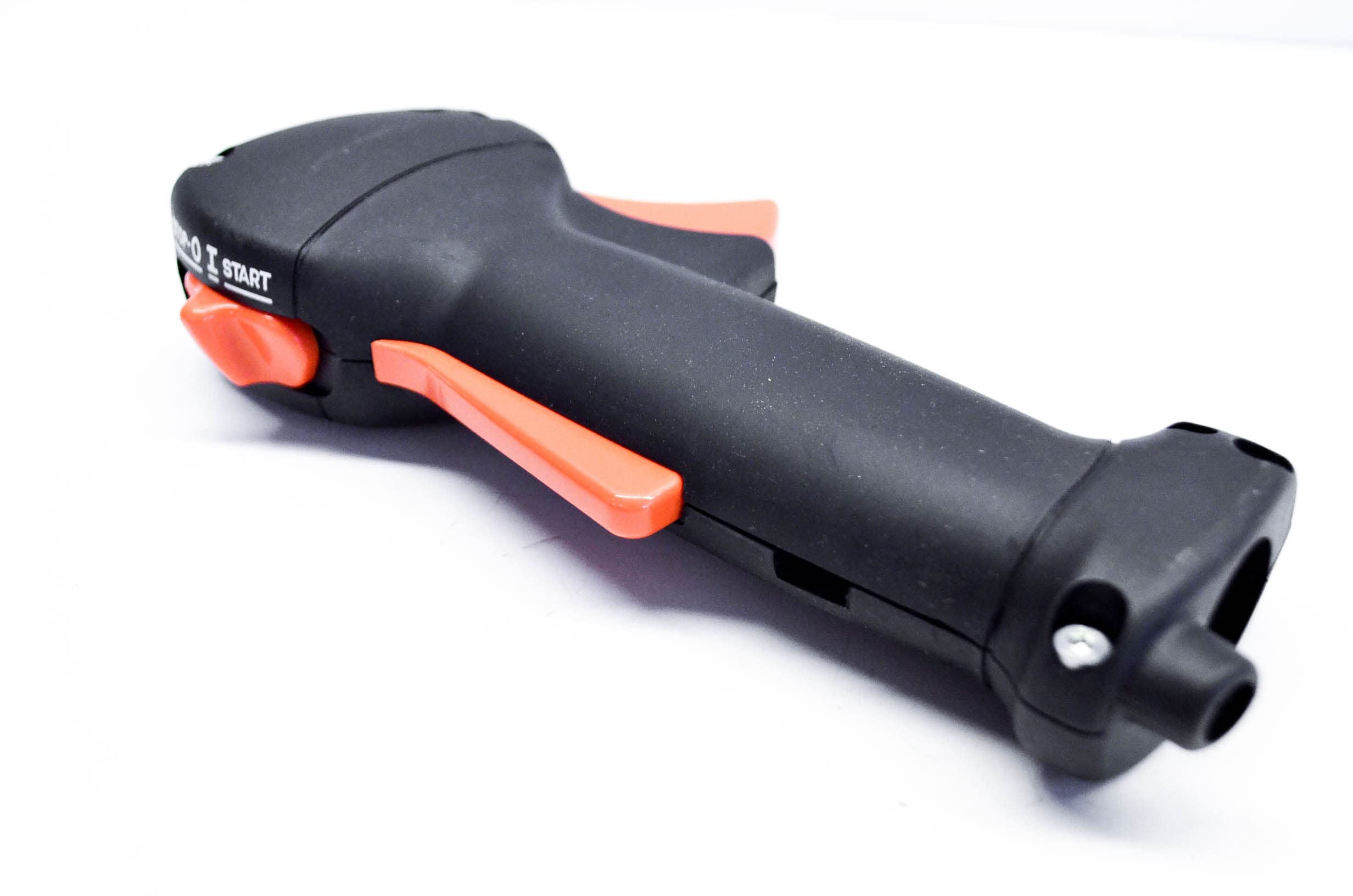 Stihl control handle close-up showing texture and grip for comfortable operation