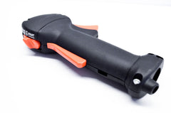 Stihl control handle close-up showing texture and grip for comfortable operation