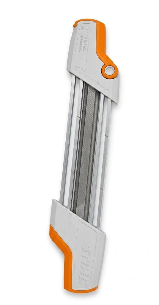 Stihl file holder front view showing robust clamp and compact profile for precise sharpening