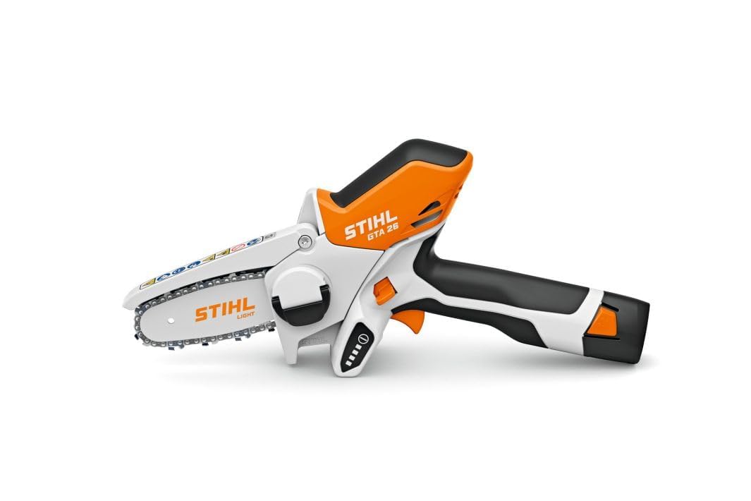 Stihl GTA 26 front view showing compact body and controls for precise cutting
