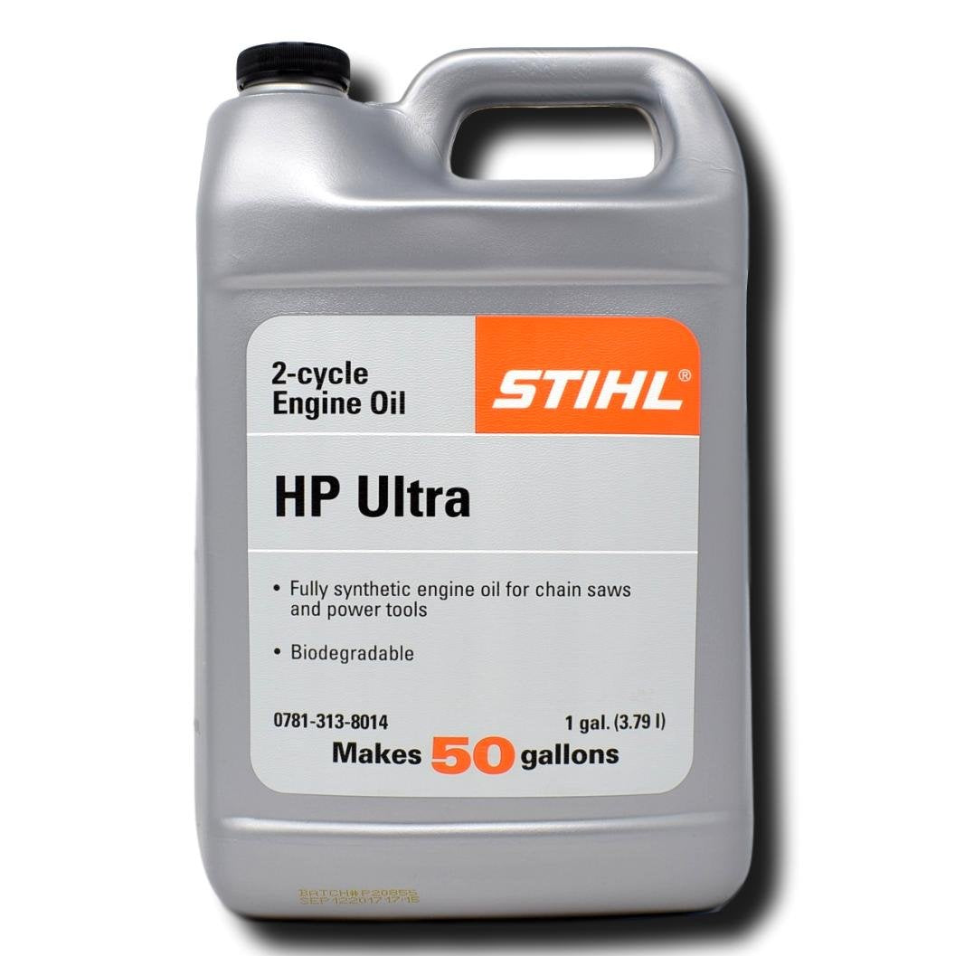 Stihl HP Ultra 1-gallon jug front label showing product name and capacity, ensures correct selection