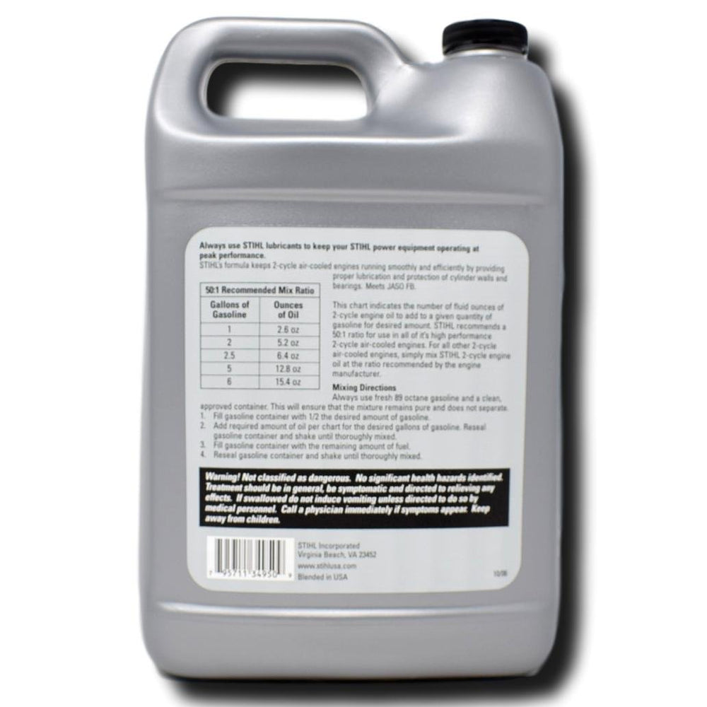 Stihl HP Ultra being poured into fuel container for mixing, demonstrates proper 50:1 preparation