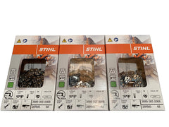 Stihl Oilomatic 3-pack front packaging showing three wrapped chains and labels, convenient spare supply