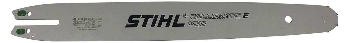 Stihl Rollomatic E Mini front profile showing bar length and mounting for precise fit