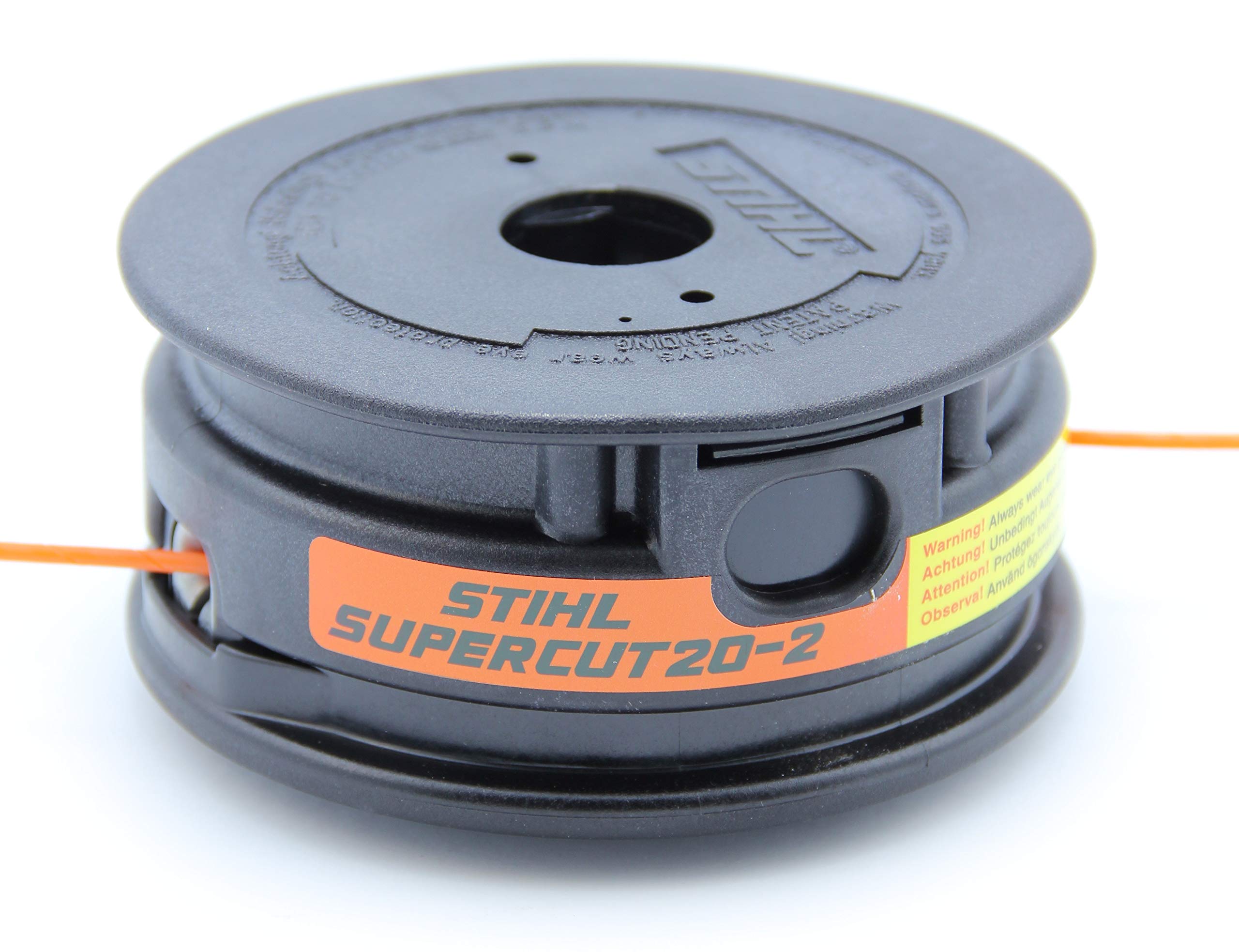Stihl SuperCut 20-2 close-up of spool for easy reloading and clear line routing