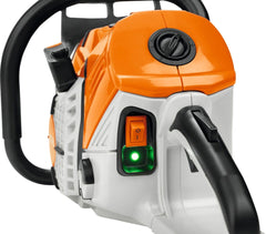 STIHL toy chainsaw close-up chain detail demonstrating realistic movable chain
