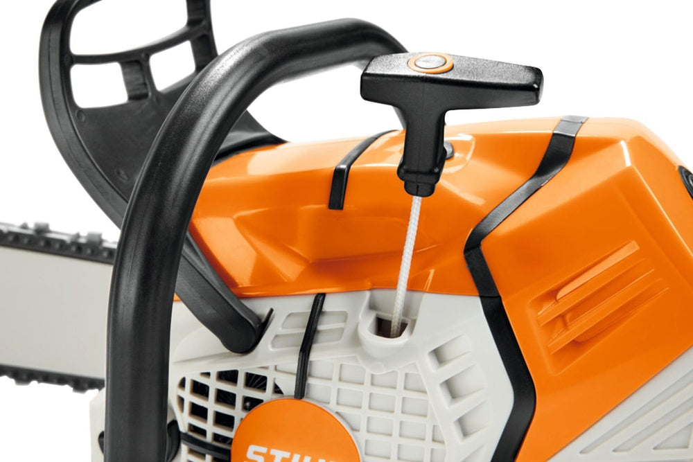 STIHL toy chainsaw held in child's hands showing ergonomic size advantage