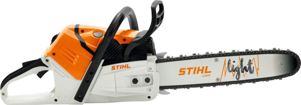 STIHL toy chainsaw packaging and label showing product information clarity