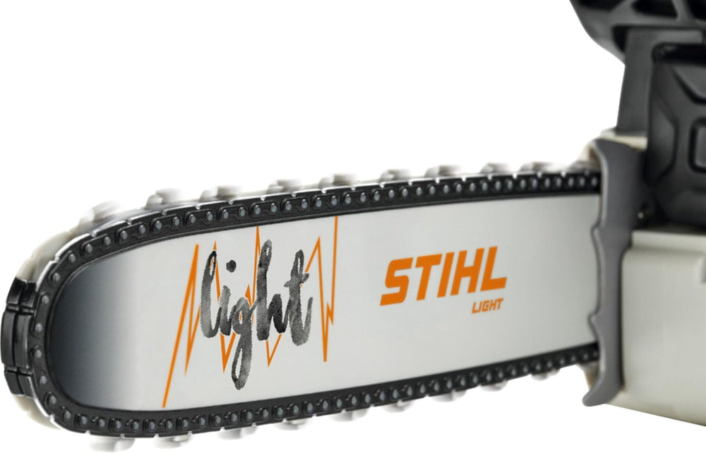 STIHL toy chainsaw side profile highlighting guide bar and molded styling