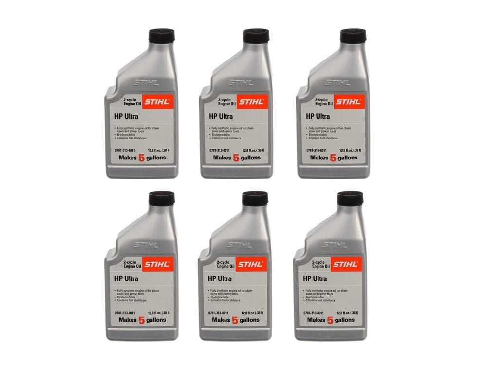 Stihl Ultra 2-cycle 12.8oz six-pack front packaging showing bottles and brand for reliable storage