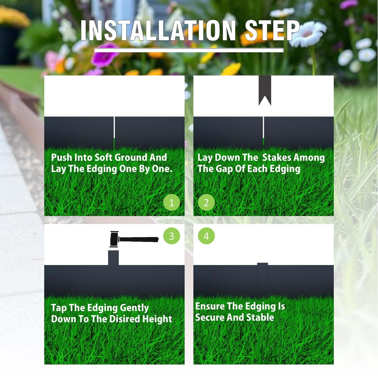 STIRLINGEAR assembled landscape edging in a flowerbed showing crisp garden lines