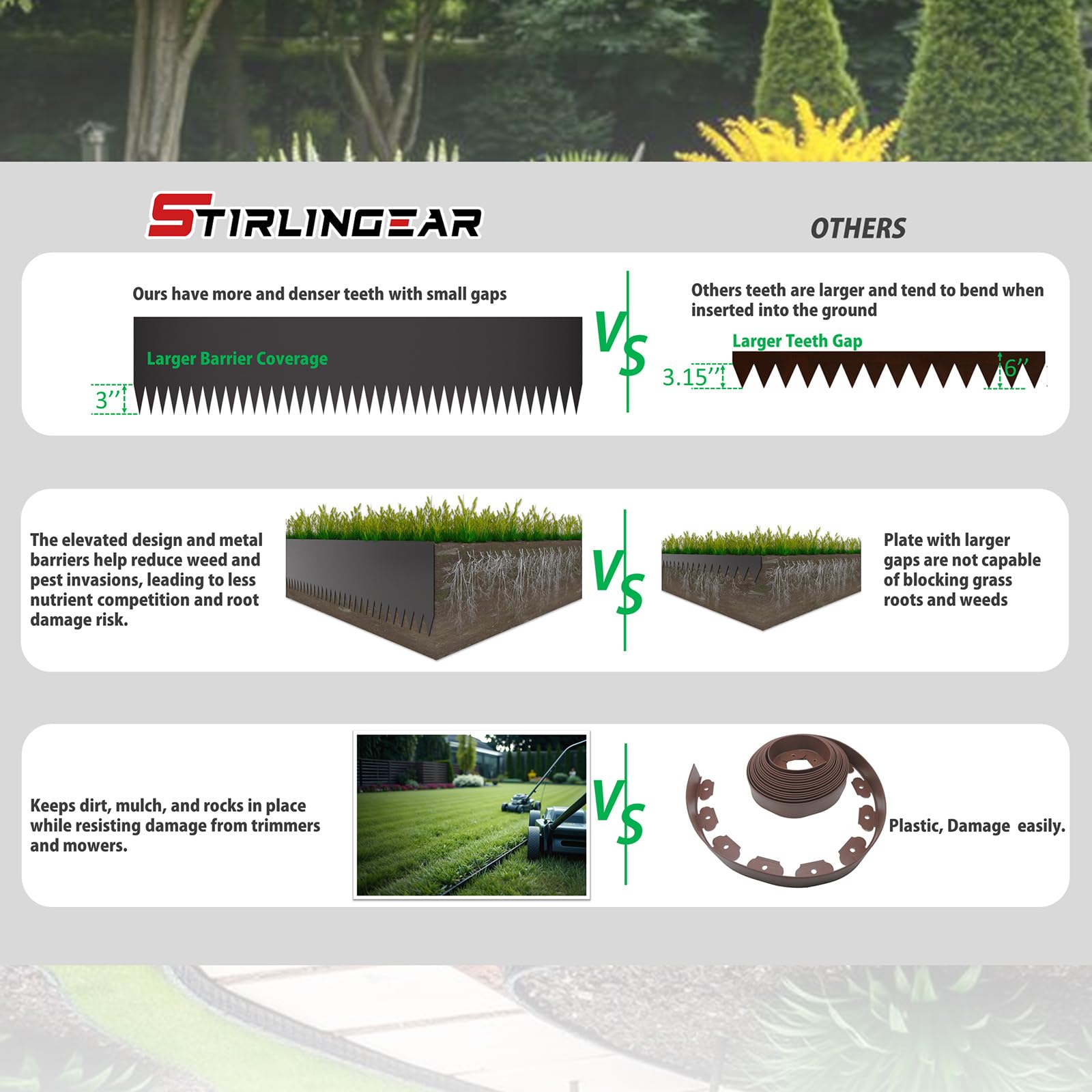 STIRLINGEAR curved edging following a garden path showing flexible shaping benefit
