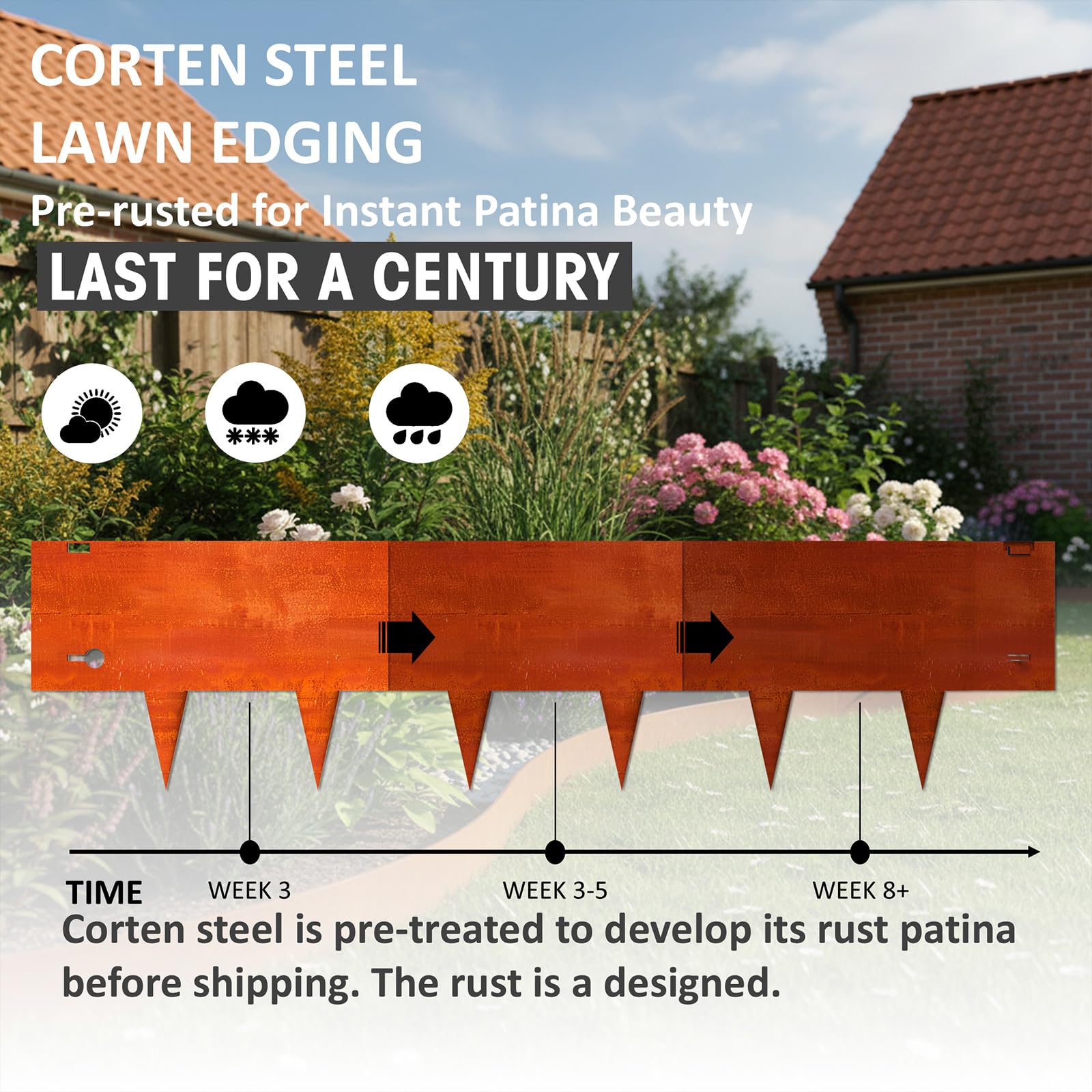 STIRLINGEAR curved edging installed along a pathway creating tidy garden lines