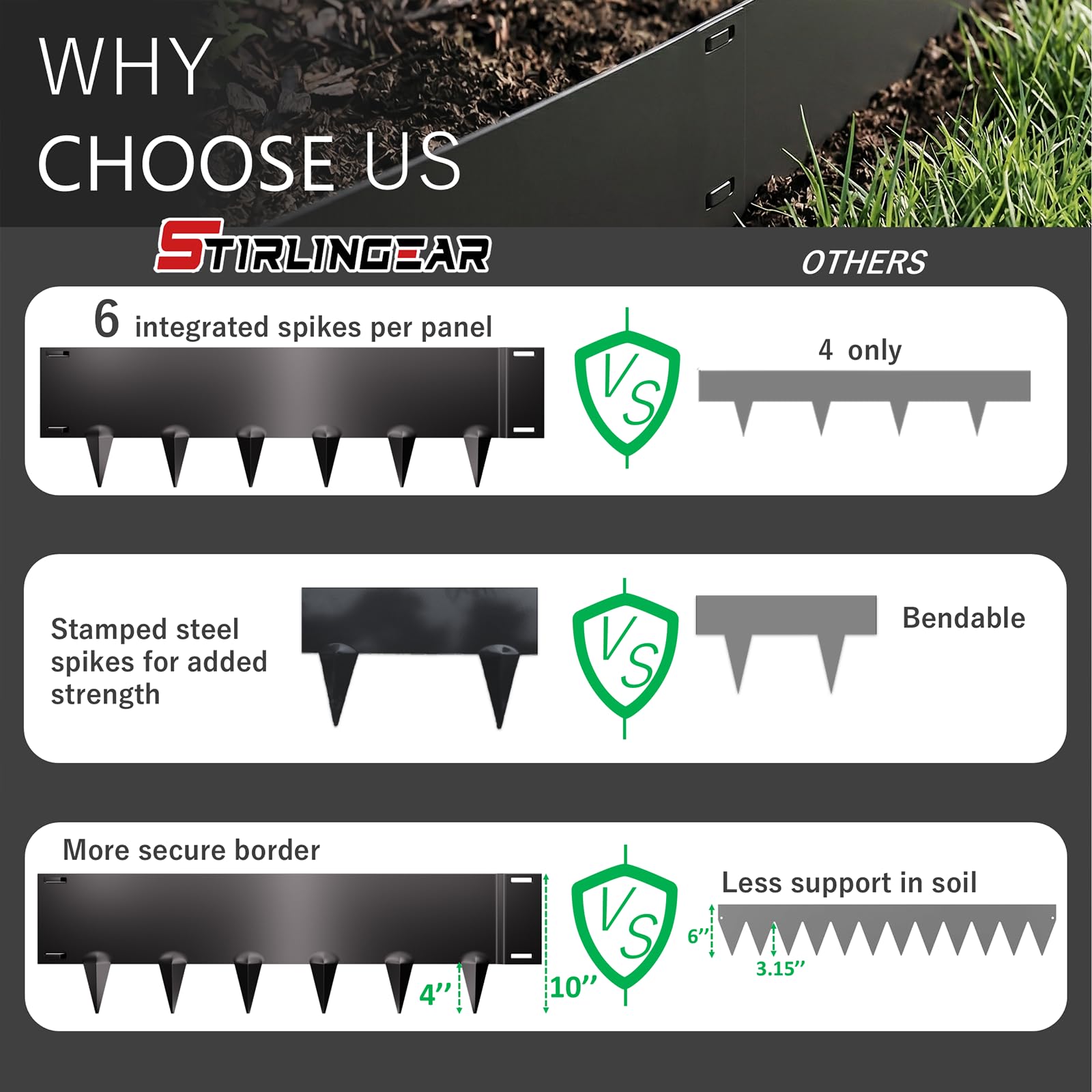 STIRLINGEAR edging bent into a curved bed demonstrating easy shaping and clean lines