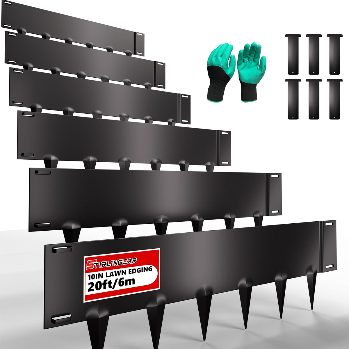 STIRLINGEAR front packaging of 10 inch garden edging shows kit contents and benefits