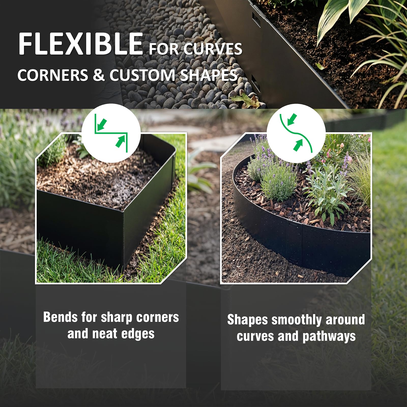 STIRLINGEAR pathway edged with steel keeping mulch contained and path clean