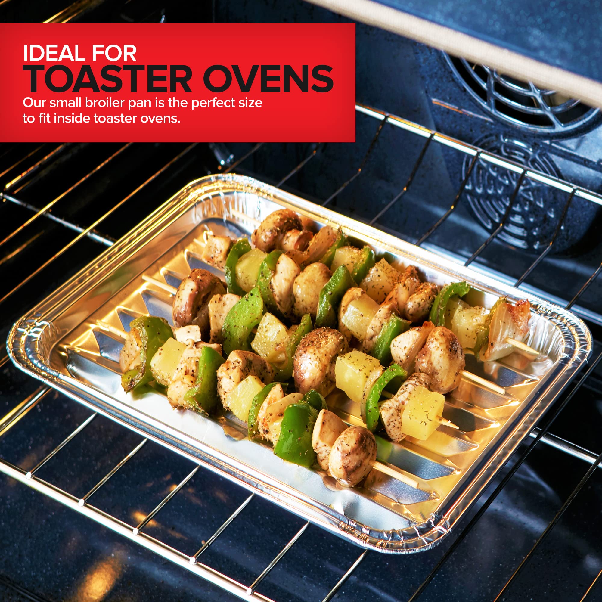Stock Your Home shot of pan catching drippings to protect oven surfaces