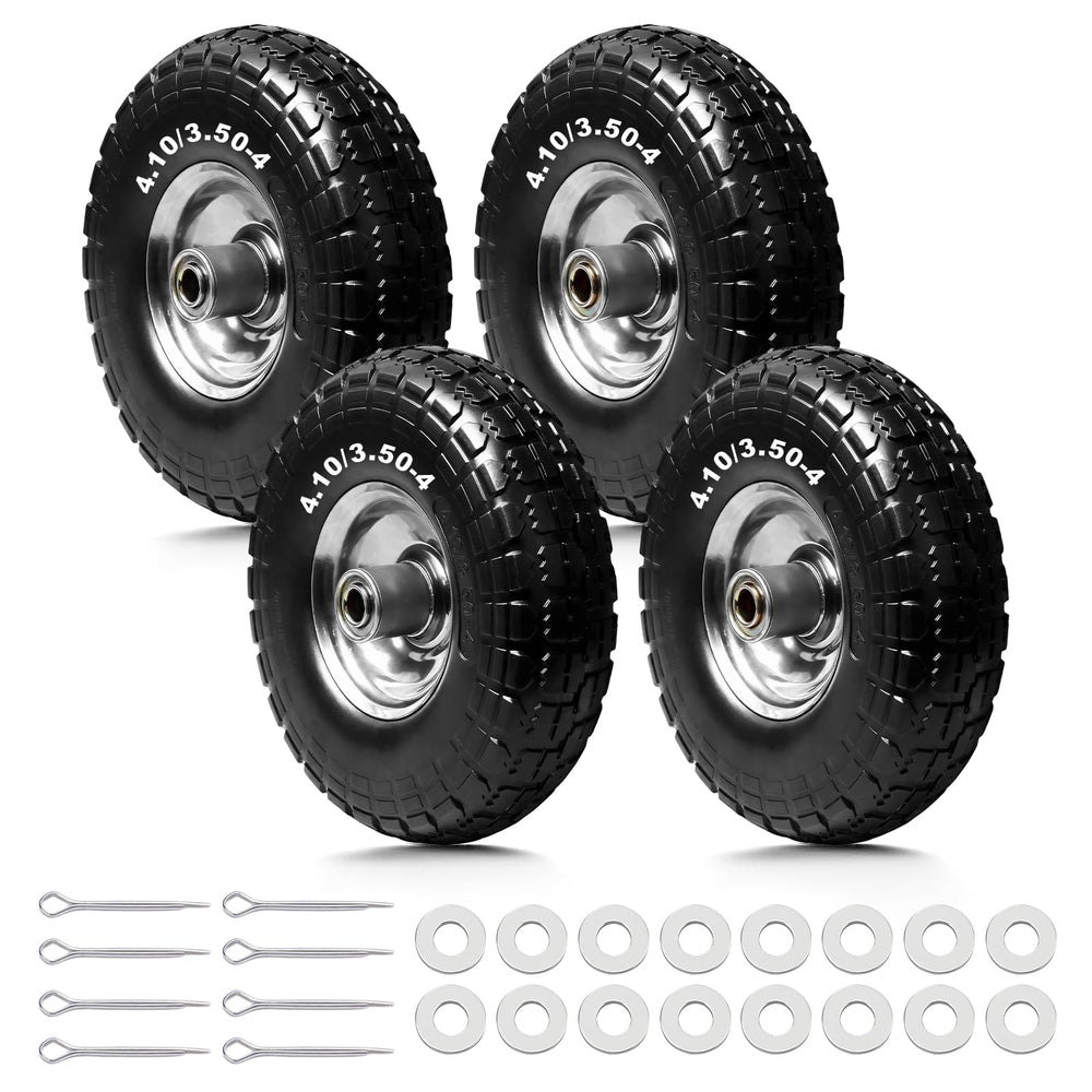 Storystore front wheel assembly showing solid-rubber tire offering puncture-free durability