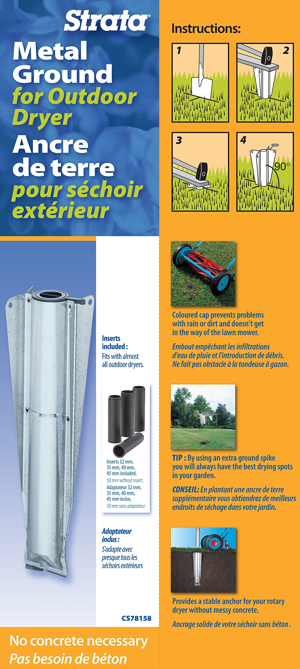 Strata inserts close-up displaying four sleeve sizes for secure pole fit