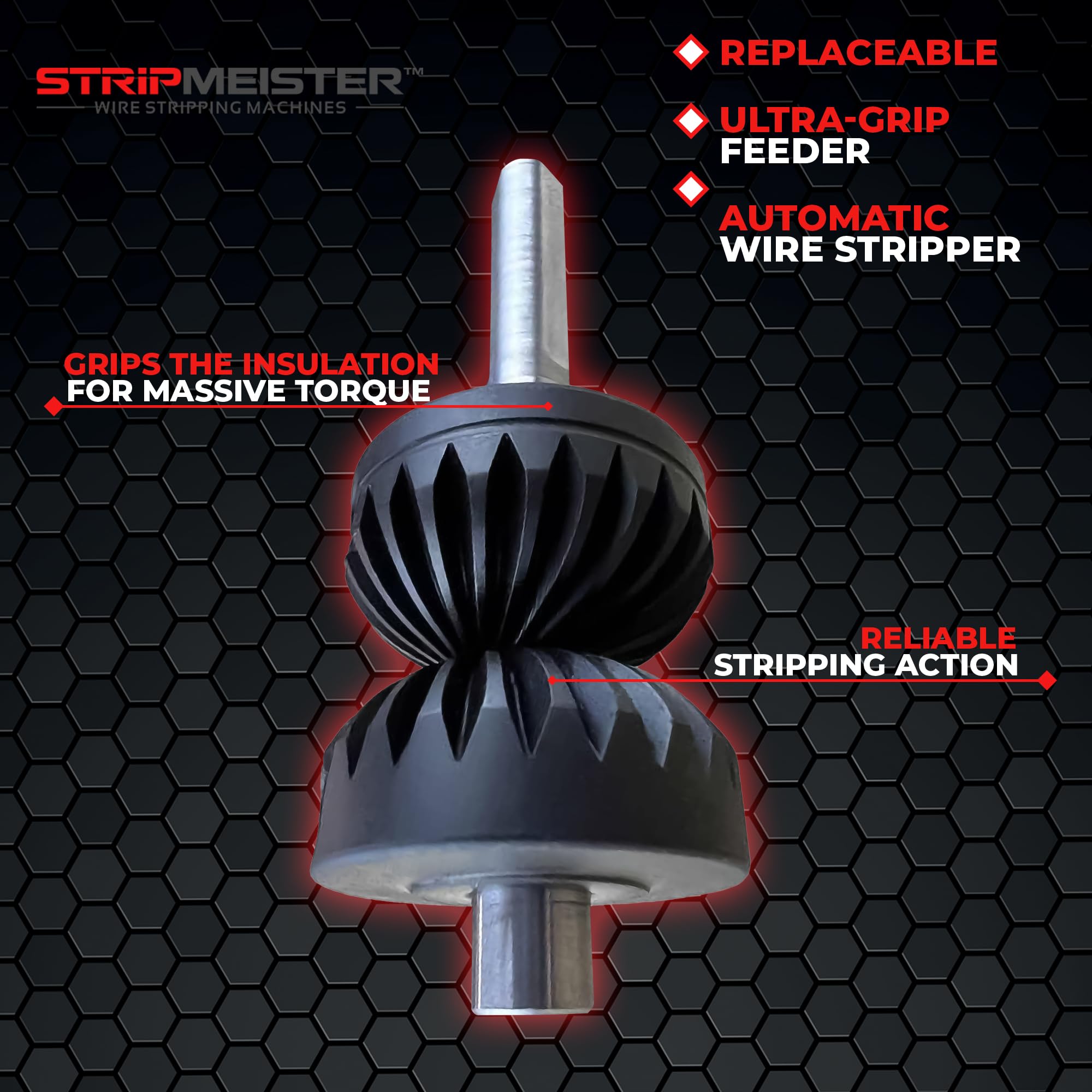 STRIPMEISTER feeder and shaft assembly laid out for quick replacement benefit