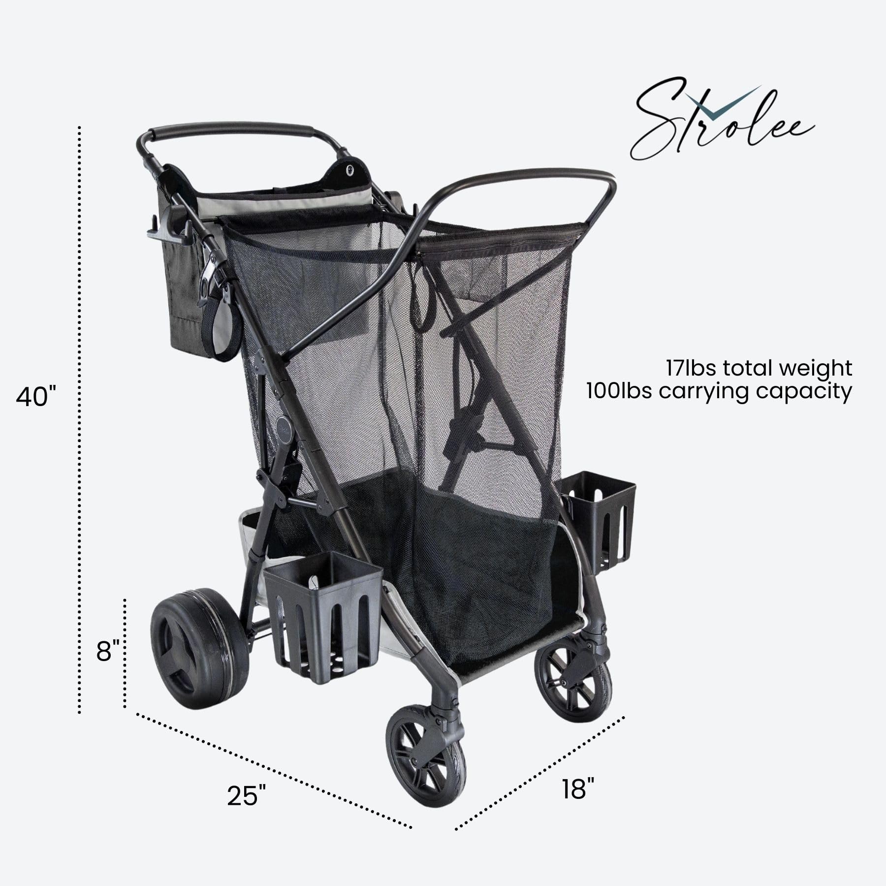Strolee heavy-duty front casters and handle for easy steering and control