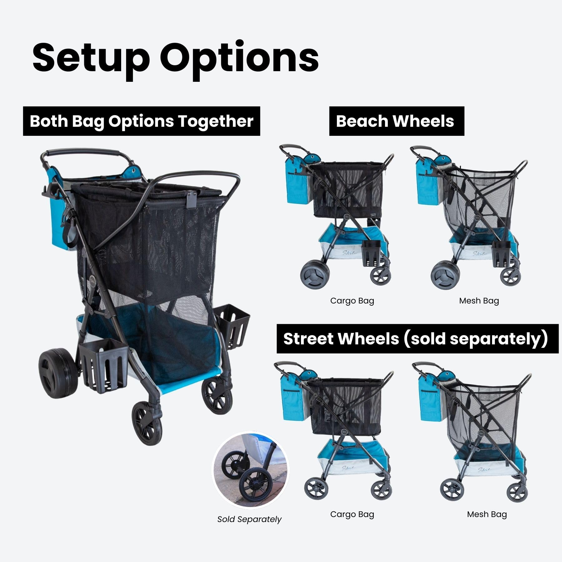 Strolee front casters and rubber strips showing traction and smooth roll