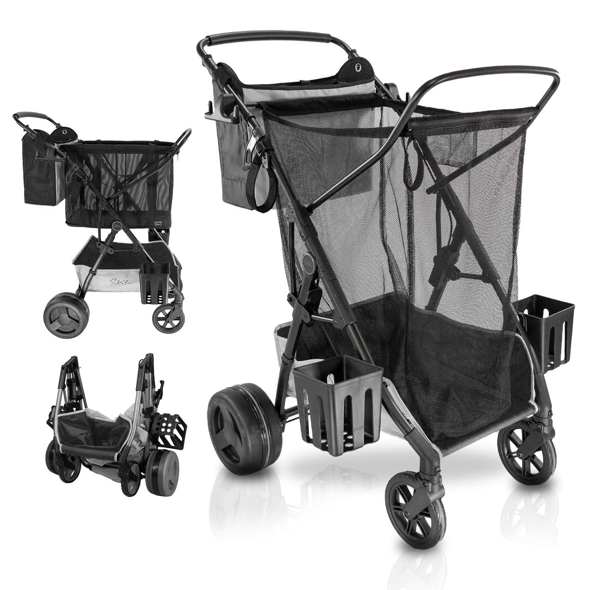 Strolee cart front view assembled showing compact design and easy loading