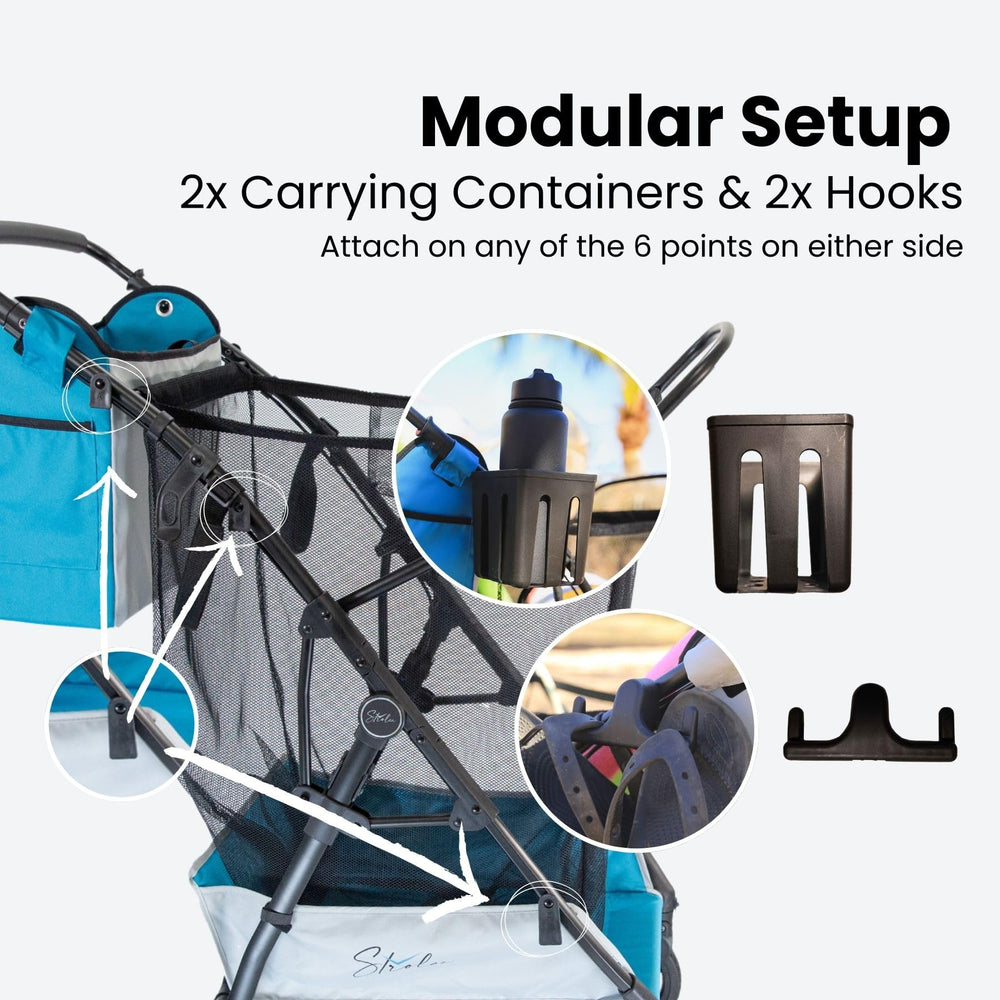 Strolee removable storage bag detail showing easy carry and organization