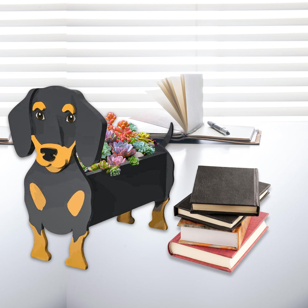 strolfay dachshund planted with succulents demonstrating attractive tabletop arrangement benefit