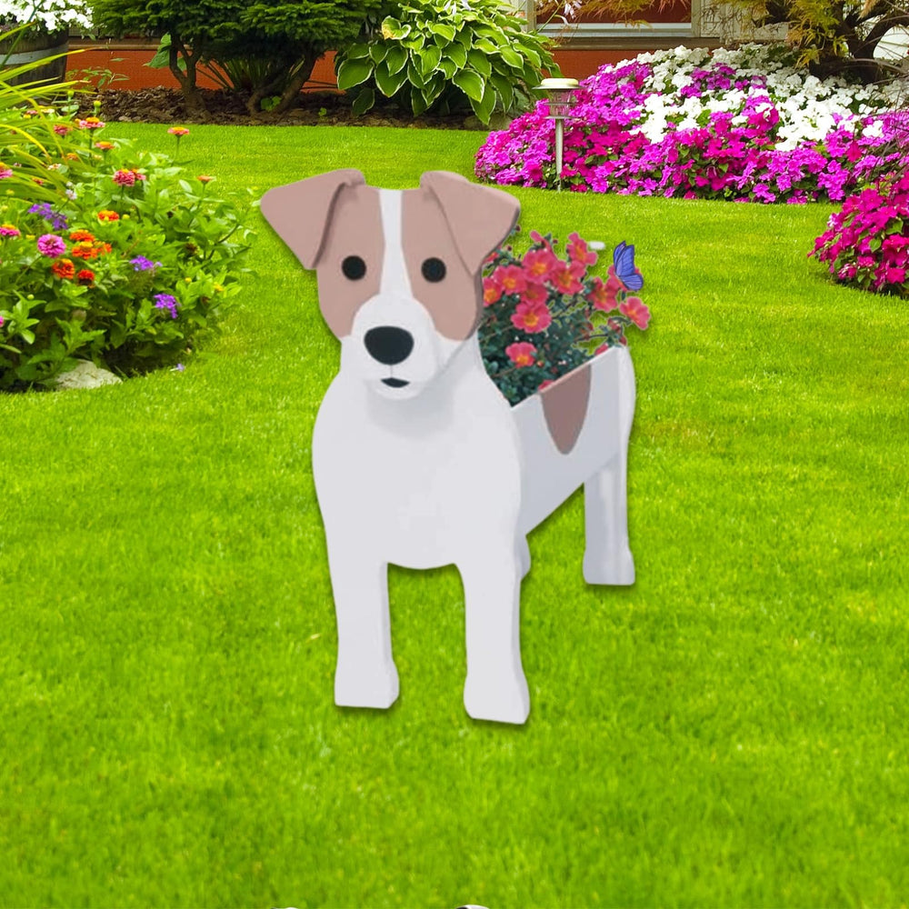 strolfay Jack Russell front view showing playful pot and plant display benefit