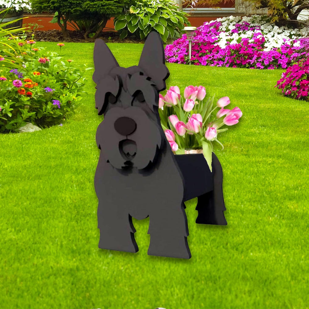strolfay Scottish Terrier planter front view showing friendly silhouette and plant display benefit