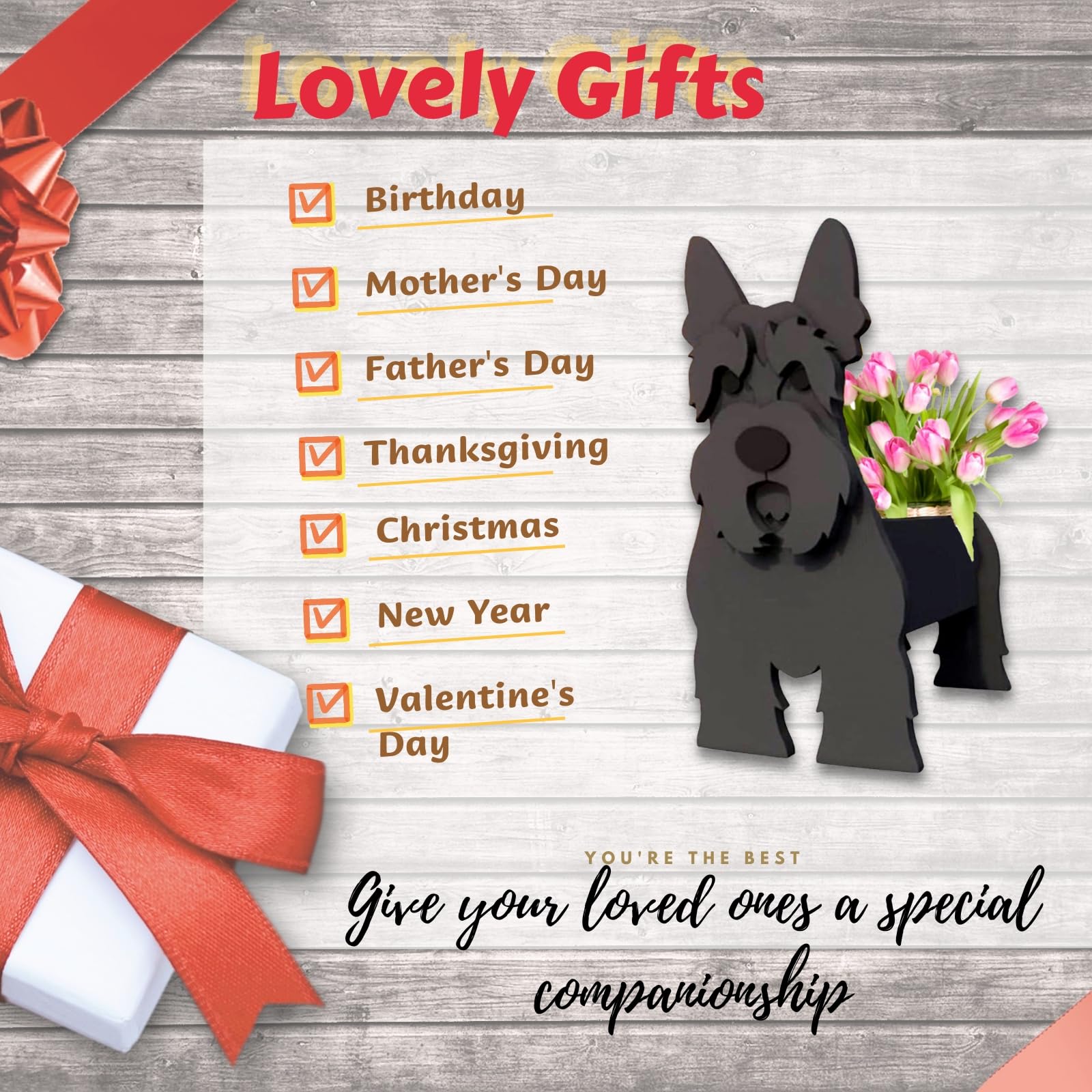 strolfay Scottish Terrier planter in gift packaging presented as a ready-to-give home decor present