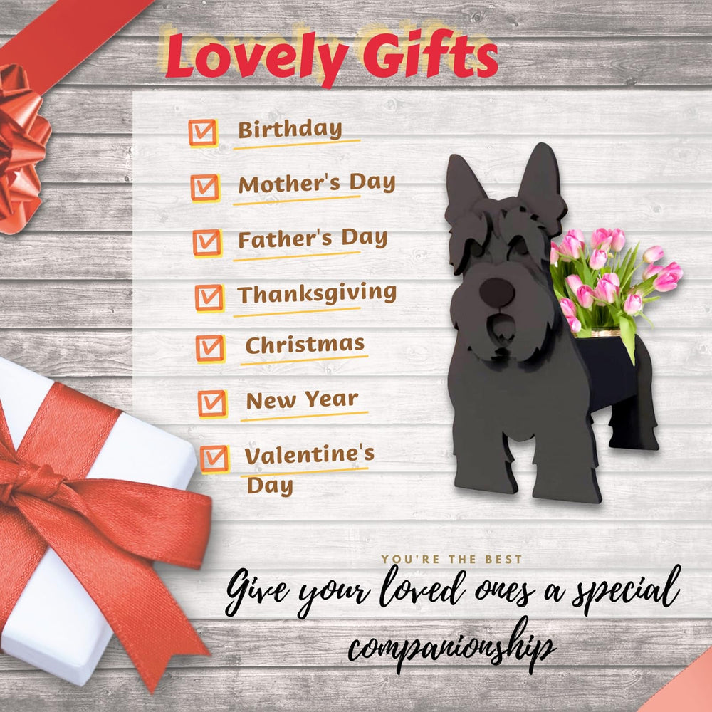 strolfay Scottish Terrier planter in gift packaging presented as a ready-to-give home decor present