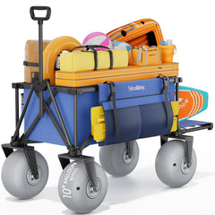 Strolking wagon front view showing sturdy frame and roomy cargo benefit