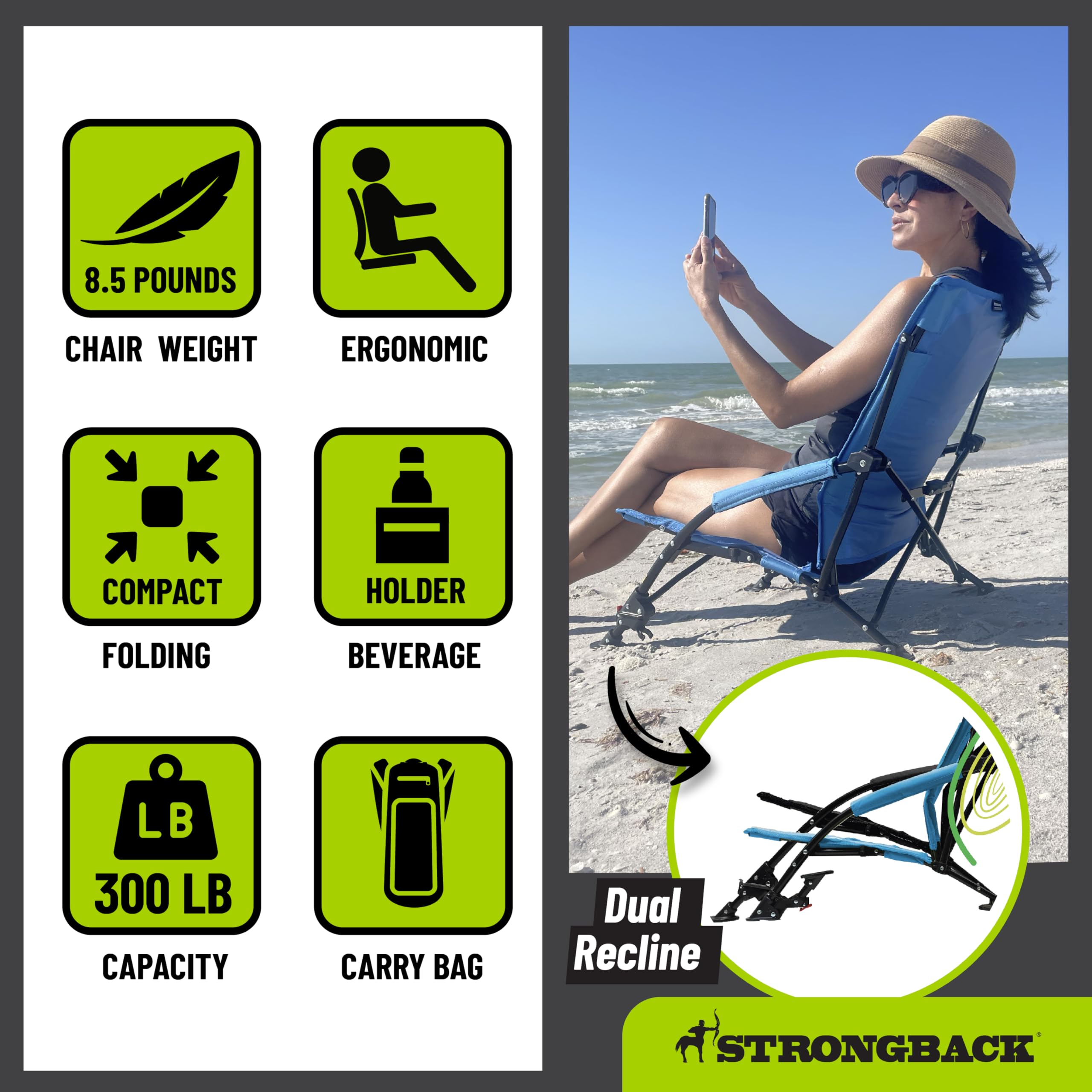 STRONGBACK armrest with built-in cup holder for secure beverage access