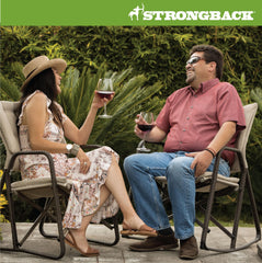 STRONGBACK in-use on a patio with a person sitting comfortably and supported