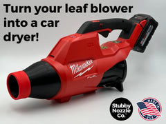 Stubby Nozzle Co. mounted on Milwaukee blower, converts blower into car dryer