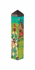 Studio M front view of art pole showing vivid angels and cardinals, durable outdoor flair