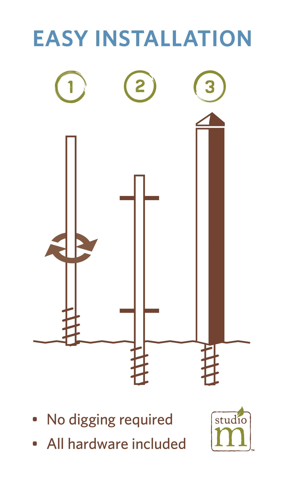 Studio M art pole next to a hand for size comparison showing portable 20-inch height