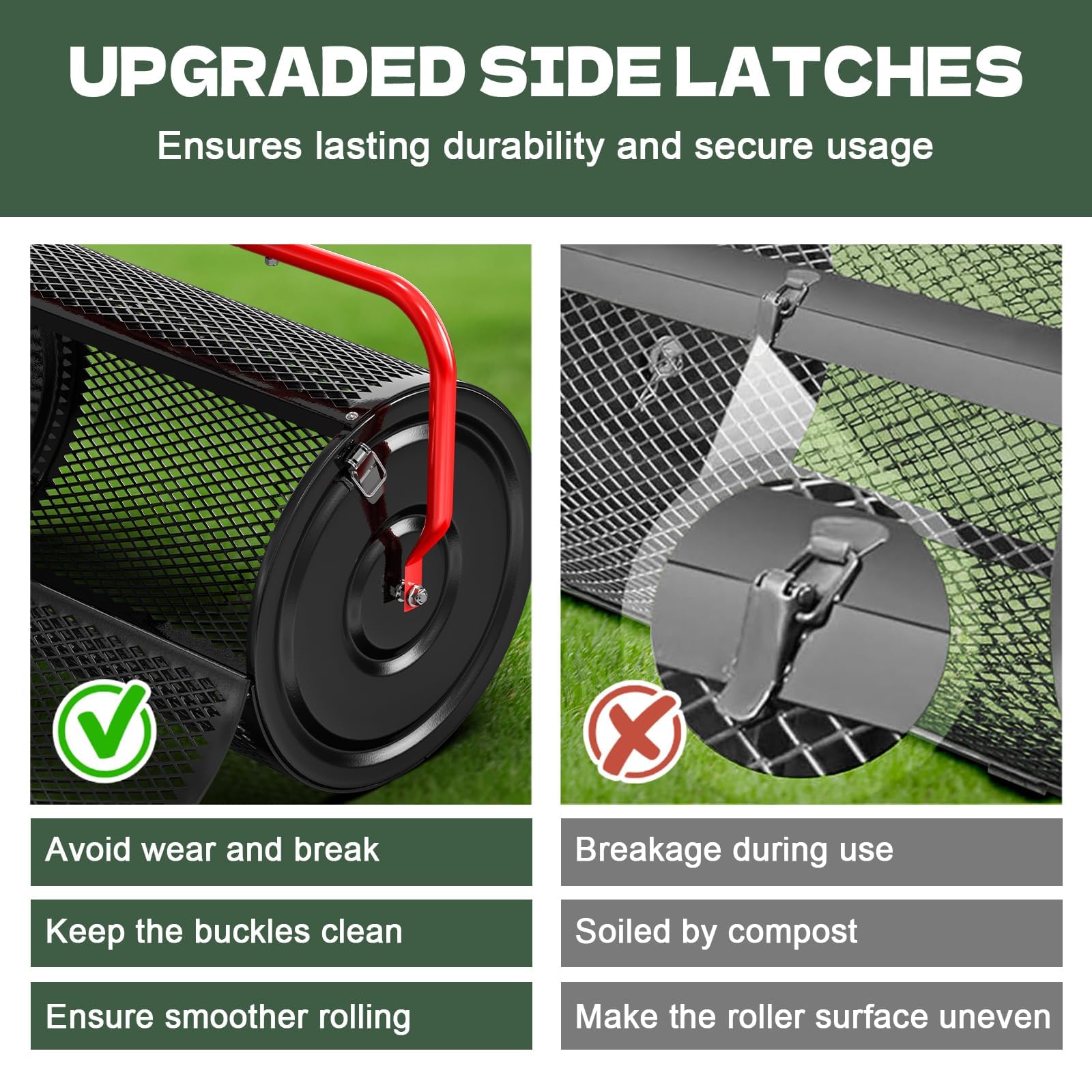 Sturdon hinged door open for quick refill and reduced material spills