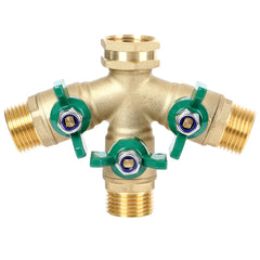 STYDDI front view of brass 3-way splitter showing durable construction and clear ports