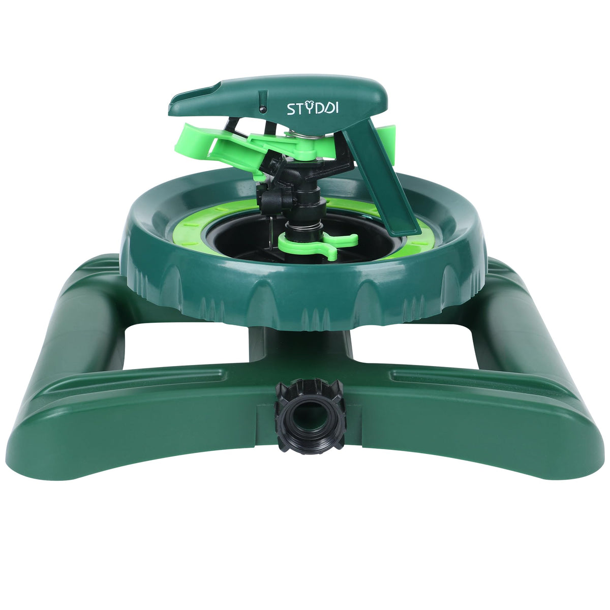 STYDDI sprinkler front view showing compact design and stable base benefit
